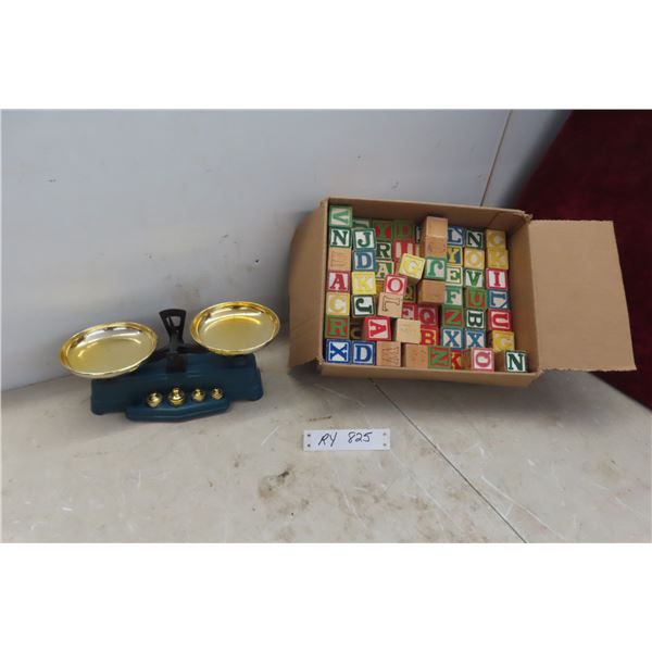 Children's Alphabet Wood Blocks (82) Play Balance Scale 1960's