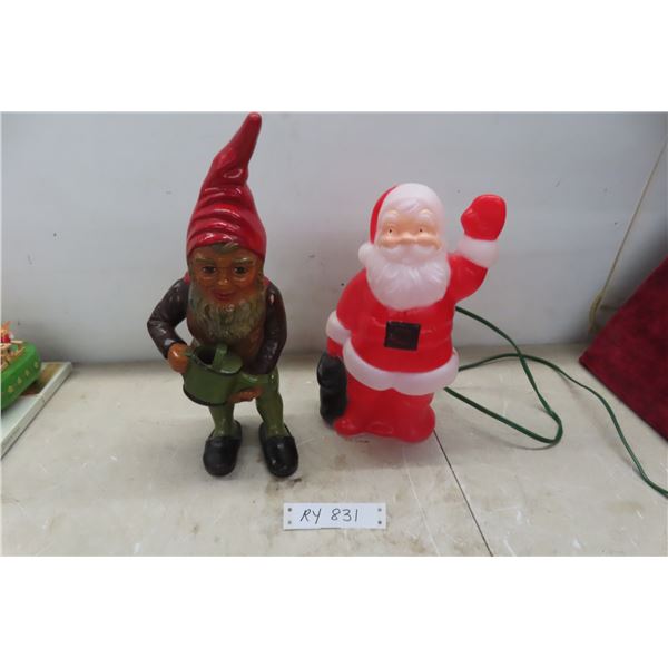 Santa Blow Mold 13'' Tall and Garden Gnome Hand Painted Resin 15 1/2'' Tall