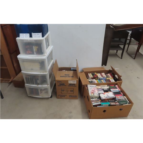 150 VHS 3 Drawer Plastic Organizer and DVD's 