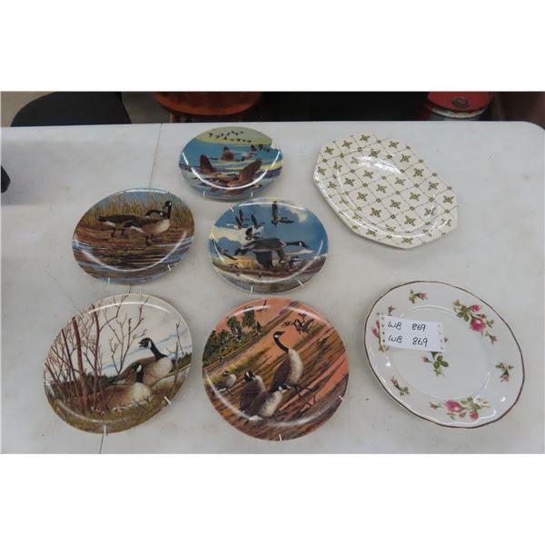 5 Collector Plates by Donald Pentz and 2 Serving Plates