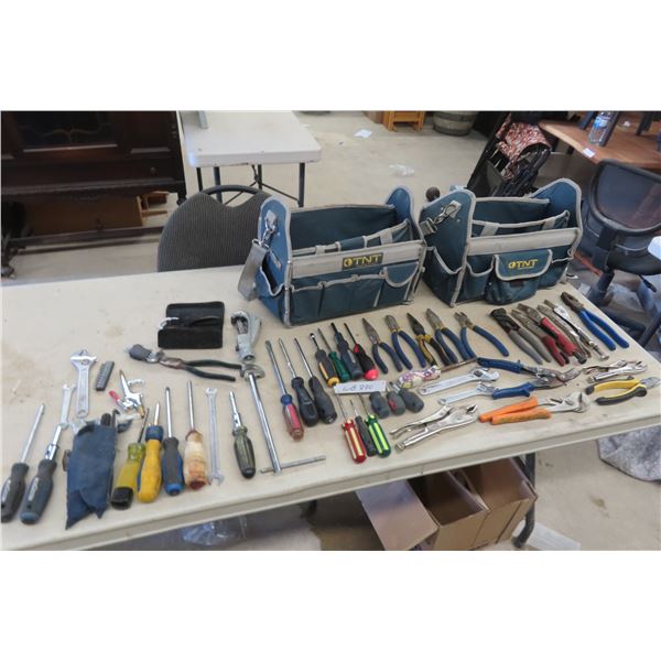 2 Tool Bags with Screwdrivers Crescents Wrenches 
