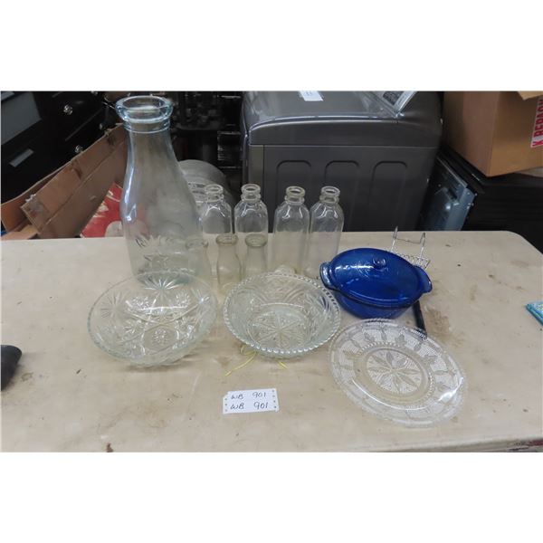 4 Milk Bottles,3 Creamer Bottles Serving Ware and Giant Milk Bottle 18''H