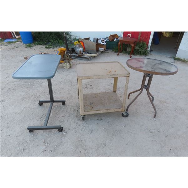 Bed Side Rolling Table, Bristo Glass top Table and Rolling 2 Tier Cart