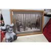 Image 1 : Oak Framed Picture 31 1/2x41 and Wood Carved Moose 16'' Tall Great for The Cabin 