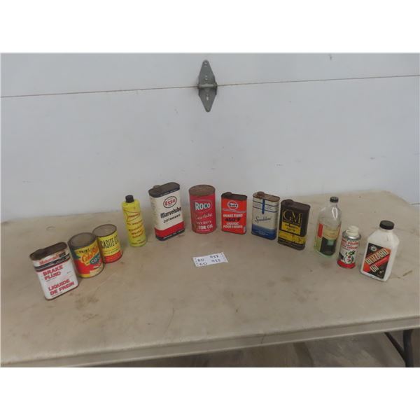 12 Oil Product Cans, Esso, GM, Turtle Wax. Roco, Gulf +