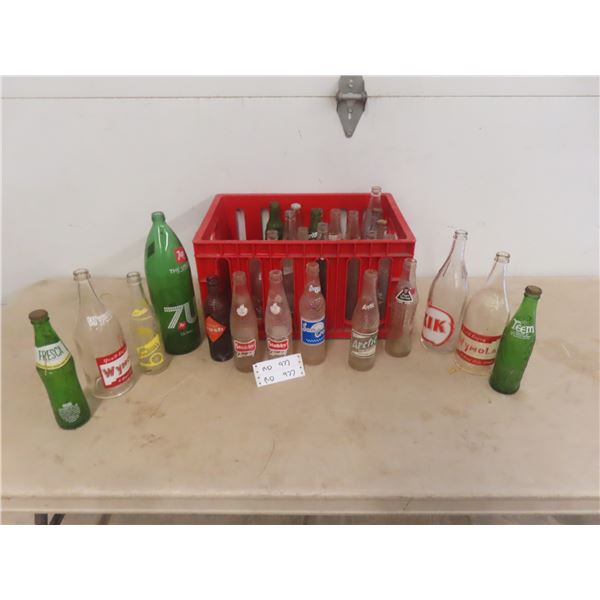 32 Old Pop Bottles, KIK, Wynola, Teem, 7up, Artic, Stubby, Crush +