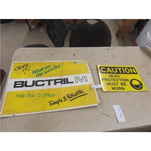 Bucktail Metal Sign 10 1/2" + 23 1/2 " + Caution Head Protection Metal Sign 10" x14" 