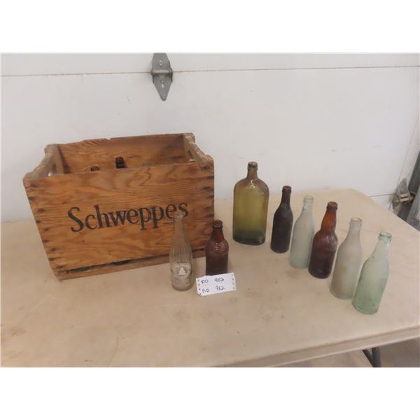 Schweppes Wooden Case + Old Liquor + Pop Bottles 