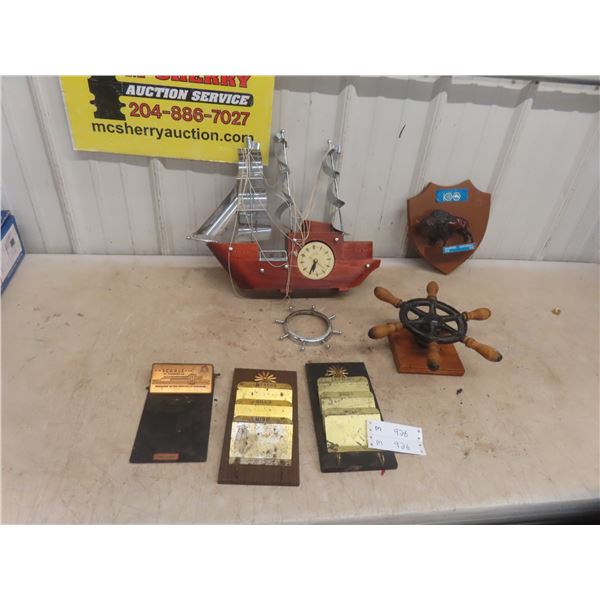 United Ship Mantle Clock, Steering Wheel, Centennial MB Display, Letter Bill Organizer 