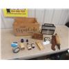 Image 1 : Poplar Wood Crate, Old Medicine Bottles + Tins +
