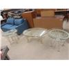 Image 1 : 3 Piece Wrought Iron + Glass, Coffee Table, 17" x 31"x 46" + 2 End Tables 22"x 28" x 25 "