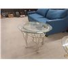 Image 6 : 3 Piece Wrought Iron + Glass, Coffee Table, 17" x 31"x 46" + 2 End Tables 22"x 28" x 25 "