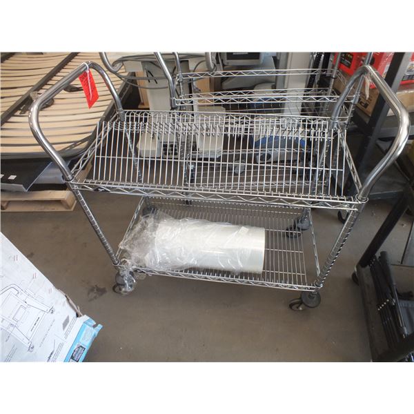 Metal Cart On Wheels & Roll Of plastic