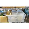 Image 2 : BOX OF BUBBLE TEA DRINK *BEST BY SEPT 20 2025*  & BIN OF PLASTIC BINS WITH LIDS