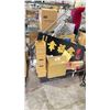 Image 1 : PALLET OF WOOD STORAGE BOXES, RESTAURANT SIGN, STEEL SIGN FRAMES, LARGE PLASTIC SKELETON & MORE