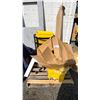 Image 1 : PALLET OF ASSORTED ITEMS INCLUDING; ROLL OF ULINE CLEAR PALLET COVER, METAL WASTE BIN, TOTES & MORE