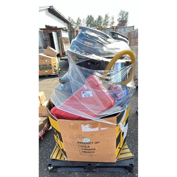 PALLET OF ASSORTED ITEMS INCLUDING; WET/DRY VACUUMS, AIR FRYER, SALTON COOK TOP & MORE (UNKNOWN