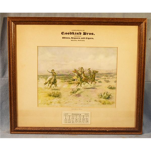 Goodkind Bros Wholesale Wines, Liquor and Cigars, Helena, MT, 1905 advertising calendar, framed
