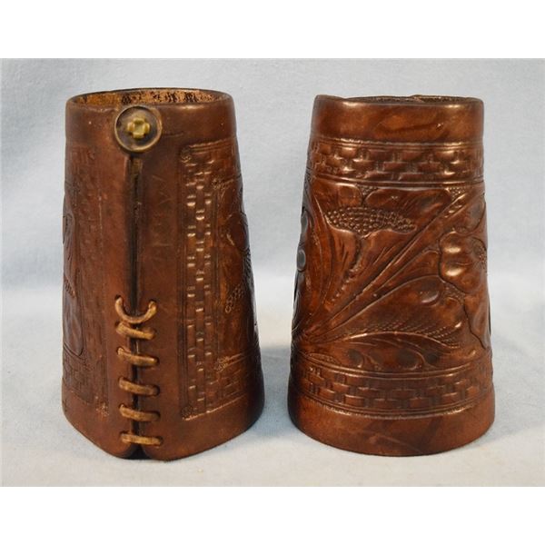 H.H.Heiser wrist cuffs, full flower tooled, 6" tall, button carries Heiser mark