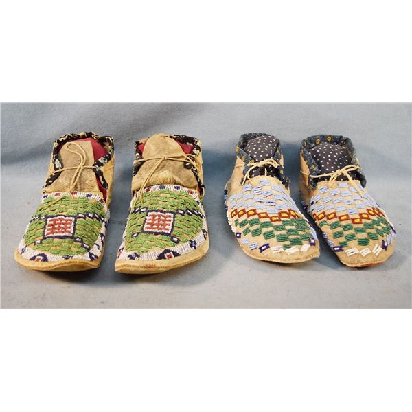 (2) Pair of Sioux moccasins, 10.5" long & 8.5" long