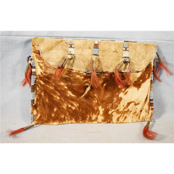 Beaded leather pouch/paper keeper with tassels, 10.5" x 7.5"