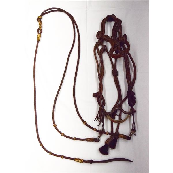 Montana State Penitentiary  braided kangaroo hide bridle with horsehair puffs and hitched horsehair 