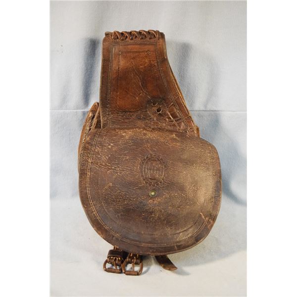 H. H. Heiser early saddle bags, marked several times, pocket is 8"w x 6"t, nice condition
