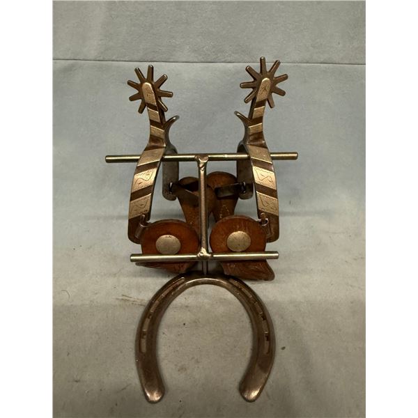 Crockett silver mounted spurs, marked inside heel band, owner  name etched "Arnold Parkinson"