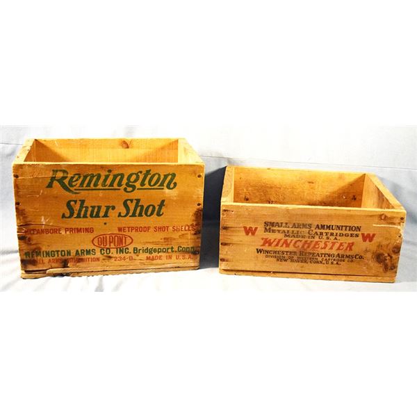 2 pcs: Remington Arms shell crate, 9.5" x 14.5" x 9.5" & Winchster Arms shell crate, 6.5" x 14.75" x