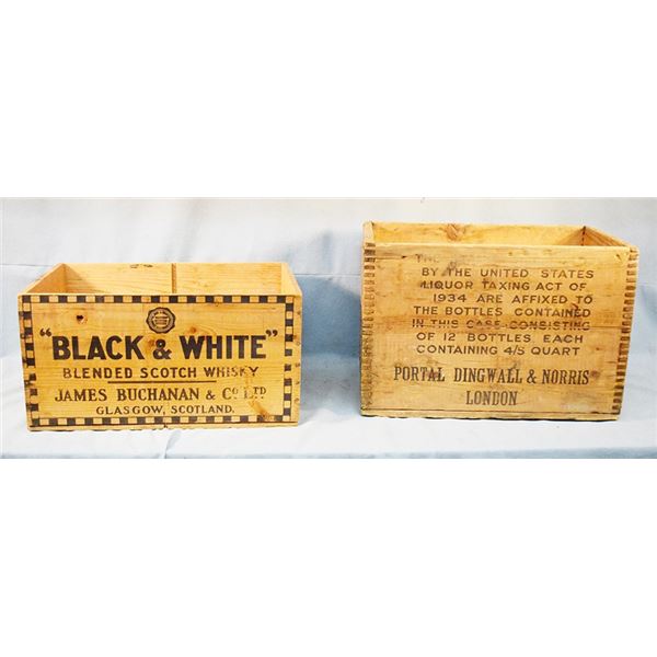 2 pcs: Wildman & Co. Inc, San Francisco, CA whiskey crate, 11.75" x 17.5" x 10.25" & James Buchanan 