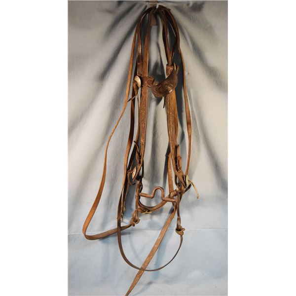 Fred Mueller (Denver, Colo) flower tooled headstall with Buermann marked bit