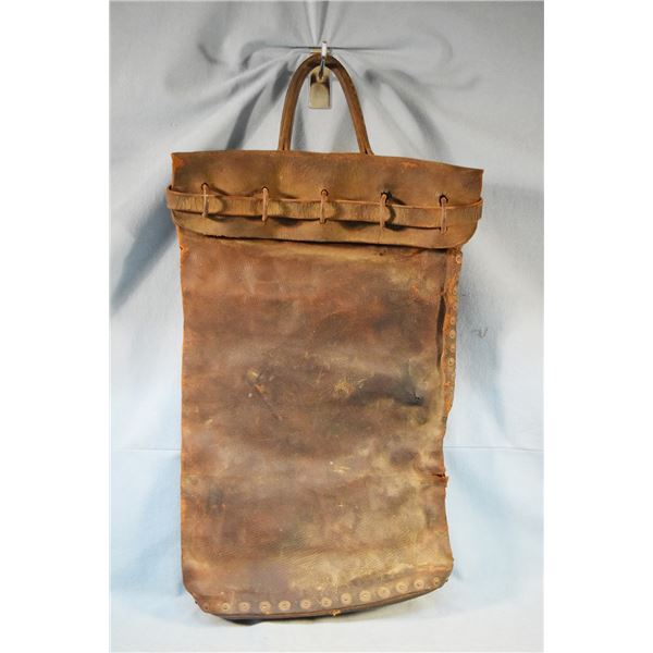 Vintage locking stage coach mail/money leather bag, found in Lewistown, MT, circa 1870's, marked Top