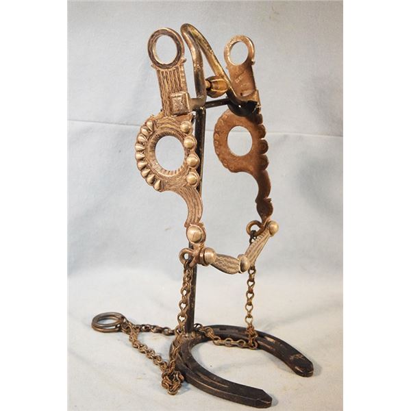 Fleming silver mounted bit, high port with roller, swivel cheek and rein chains