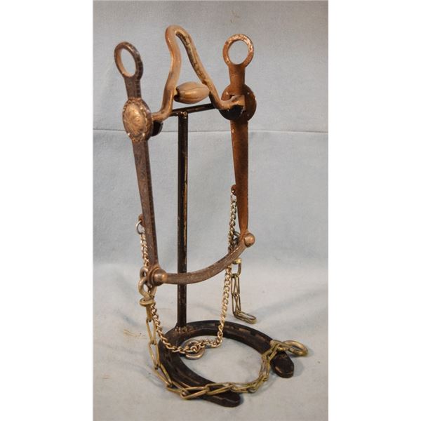 Fleming California style silver mounted bit, high port with roller, swivel cheek, straight shank, pa