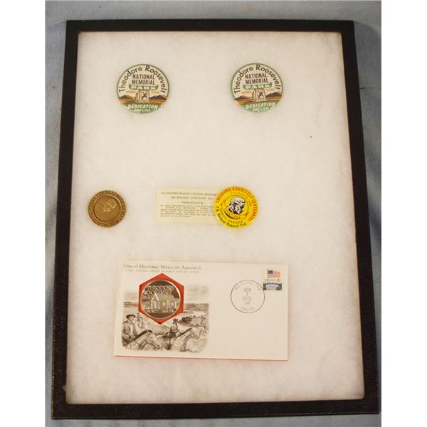 (2) Riker Cases: 5 Theodore Roosevelt National Park memorial pins & 26 pcs. 1937 Canadian National P