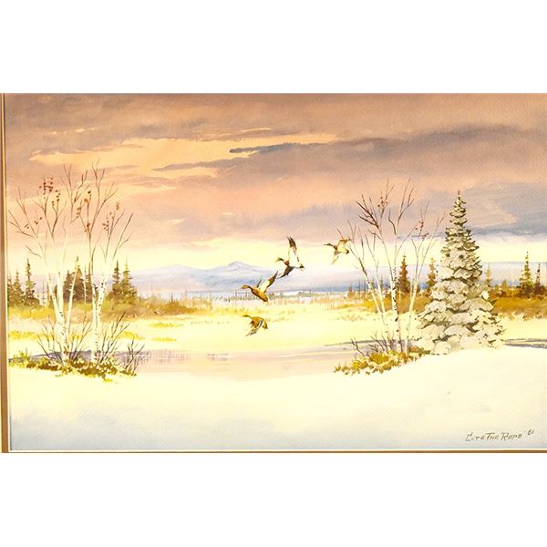 Cuts the Rope, Clarence, original water color, Mallards, 14" x 21", framed, 1981, signed lower right