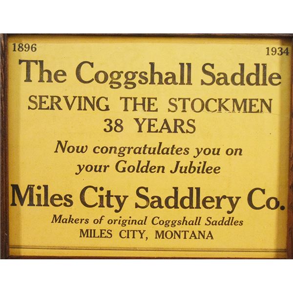 Miles City Saddlery newspaper clipping, ad from 1934 Miles City, Montana Jubilee 1884-1984, 8" x 10"