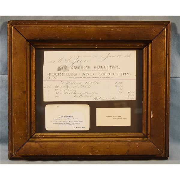 Joseph Sullivan, Fort Benton, Montana Territory, business card and letterhead/receipt from 1886, fra