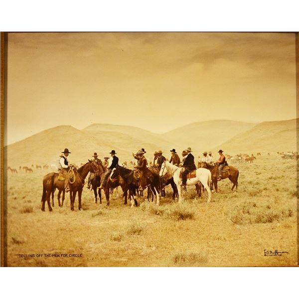 Huffman, L.A., photo on board, Telling off the Men for Circle, 16" x 20", framed, signed lower right
