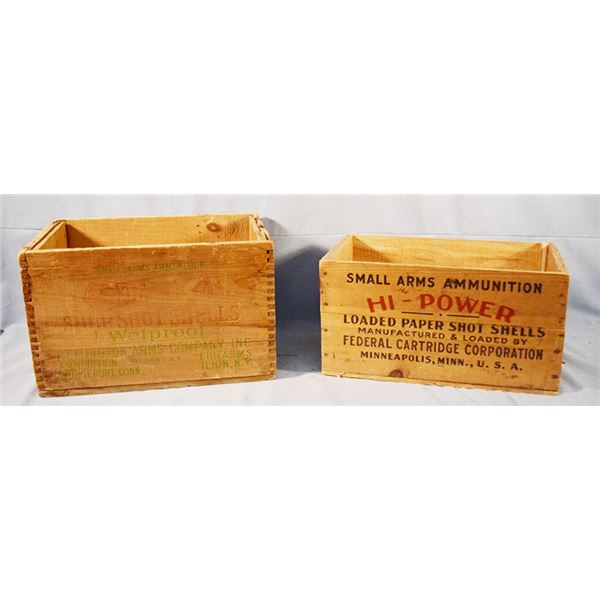 2 pcs: Remington Arms Company Inc. shell crate, 9" x 14.5" x 9.5 & Small Arms Ammunition Hi Powers s