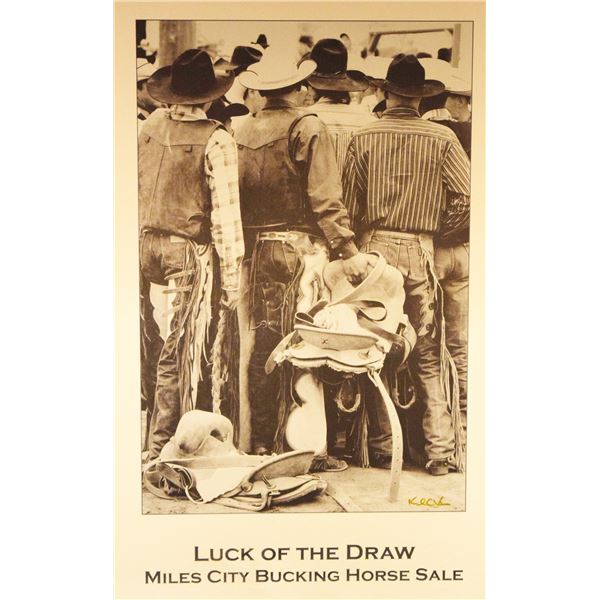 Luck of the Draw, Miles City Bucking Horse Sale poster from 1978, 18" x 12", framed