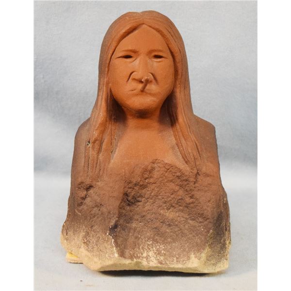 Chopwood, Hank (Hays, MT), sand stone sculpture, Smoking, 7" x 5" x 6"