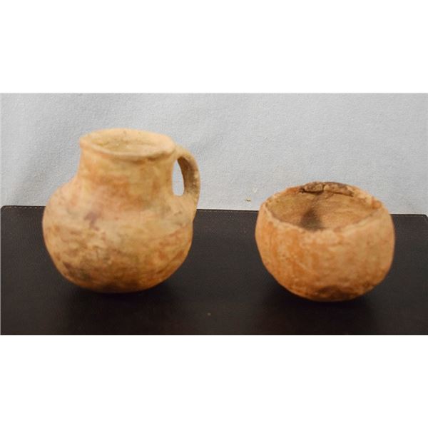 2 pcs: Small Native American pot full of beads, 3" t, 3.5" diameter & Small Native American pot with