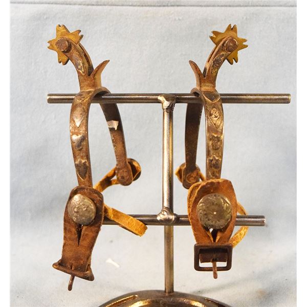 Ladies silver mounted spurs, card suit, no straps, chap guards