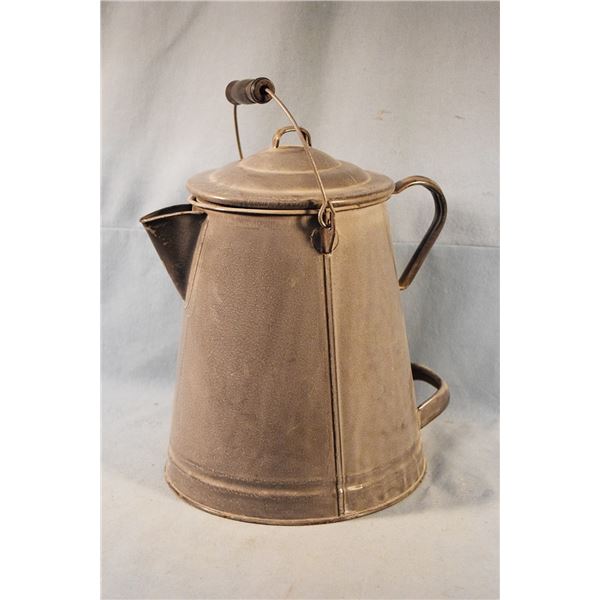 Granite ware coffee pot, camp size, 11" tall, 10" diameter