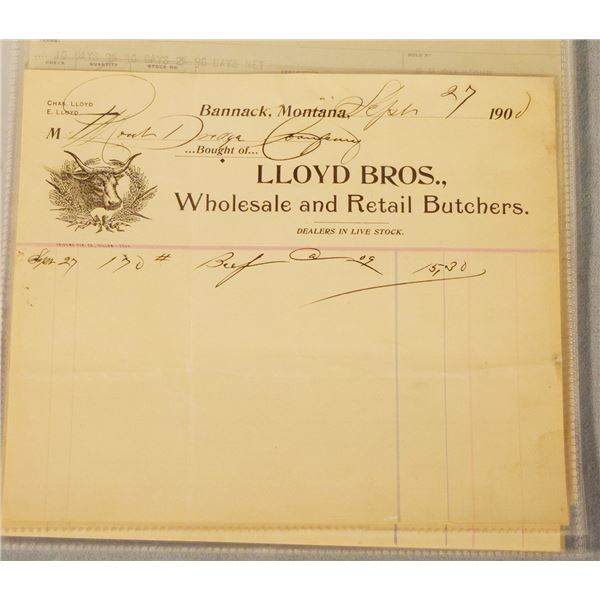 Vintage Montana Receipts - 6 pcs from: Lloyd Bros. Wholesale and Retail Butchers - Bannack, MT; John