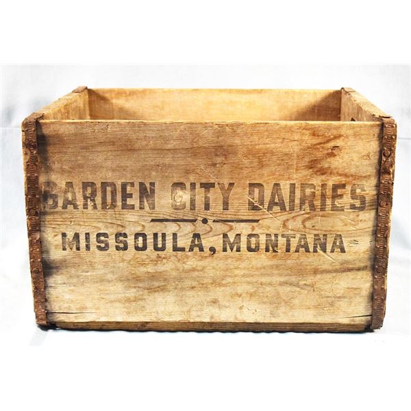 Garden City Dairies milk crate, Missoula, MT, 10.25" x 16.5" x 12.5"