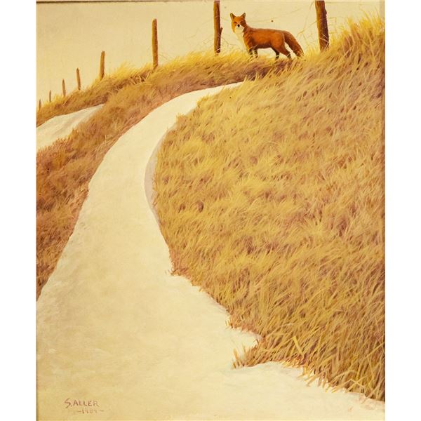 Aller, Steve, original oil on board, The Fox, 1984, 11" x 9", framed, additional pen sketch by artis