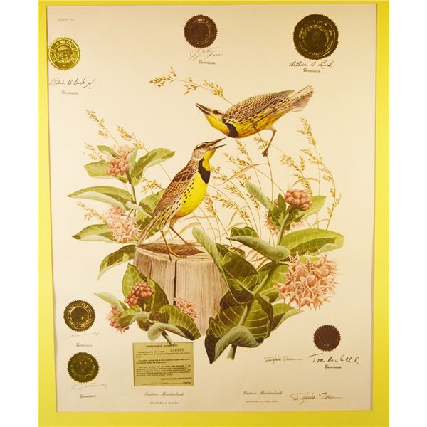 Sloan, Richard, print, Eastern & Western Meadowlark, 26.5" x 21", framed, #246466, certificate of au