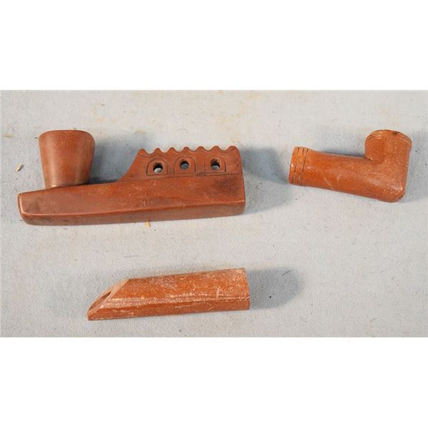 (3) Peace pipe pieces, catlinite